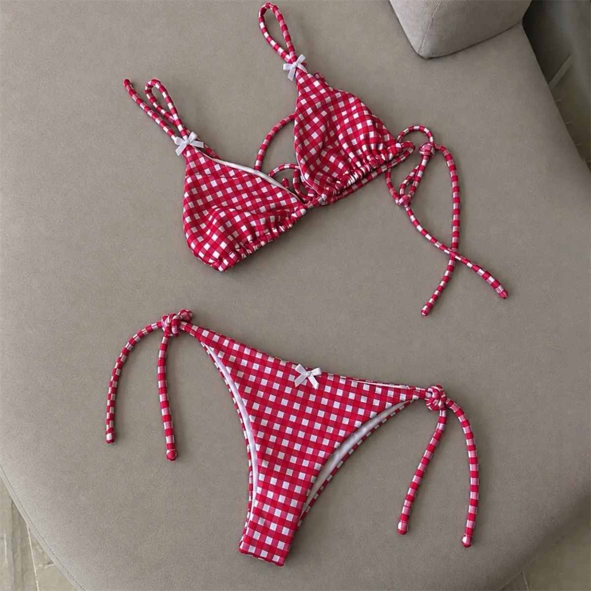 Micro Bikinis 2026 Sexy Women Swimsuit Push Up Swimwear Plaid Printed Bikini Lace Biquini Bathingsuit Swim Suit Beachwear Female