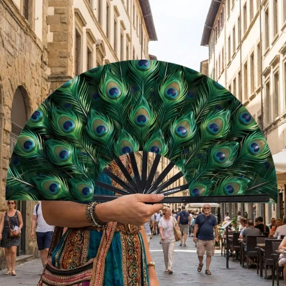 Peacock Tail Pattern Chinese Folding Fan Elegant Vintage Flowers Handheld Fan Plastic Multi-Color Dance Fan Hotel Decoration