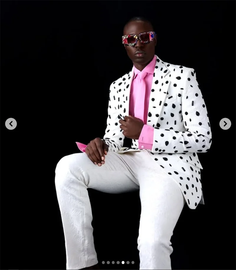 

White Jacquard Men Suit Set 2 Piece Blazer+Pant Trousers Crystals Customized Formal Office Jacket Prom Wedding Tuxedos Coat