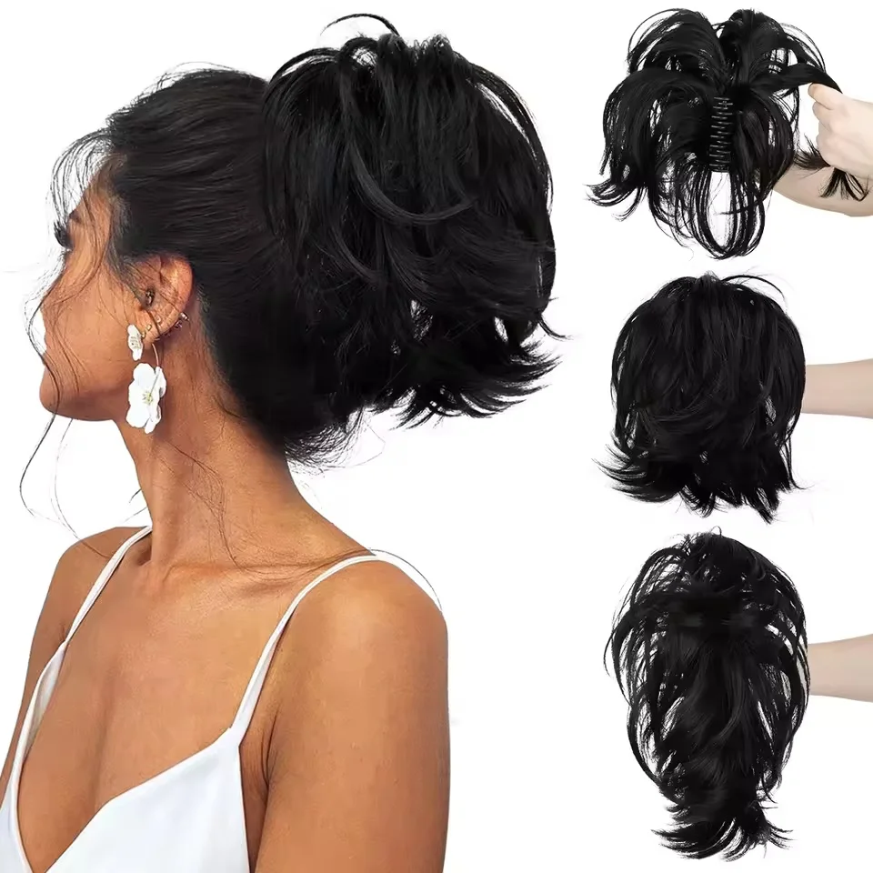 Synthetic Claw Clip In Ponytail Daily Use Hair Extensions One Piece Hairpiece Hair Bun Fake Blonde Hair False Pigtail for Women