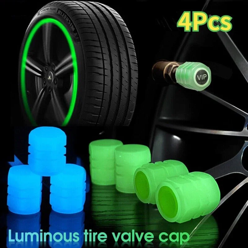 New VIP Luminous Valve Caps Night Glowing Car Motorcycle Bicycle Wheel Styling Tyre Hub Universal Cap Decor Car Accessories 4Pcs