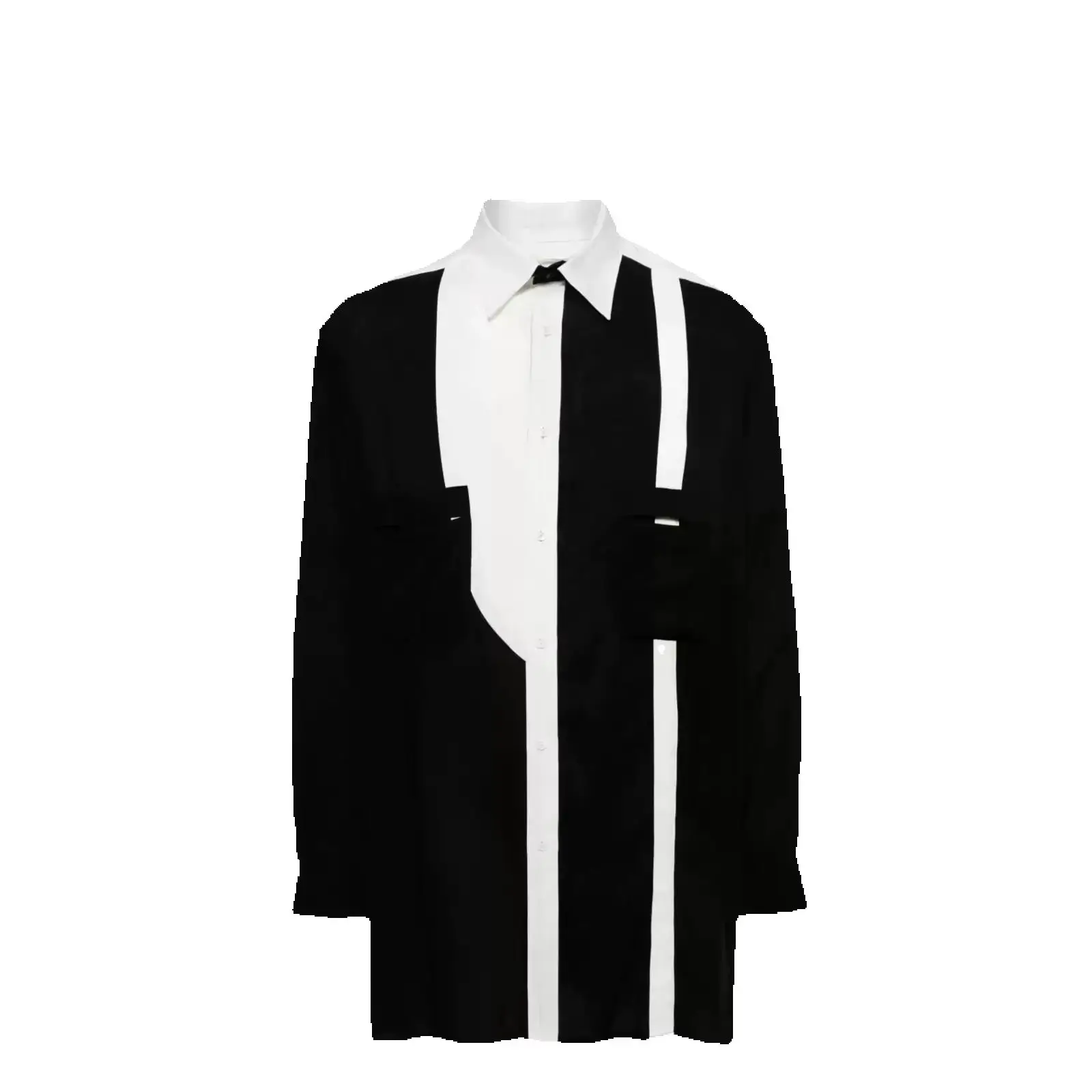 S-6XL 2026 Nova Fantasia Masculina e Feminina Unissex Personalizada Camisa de Manga Longa com Costura em Preto e Branco Tamanhos Grandes