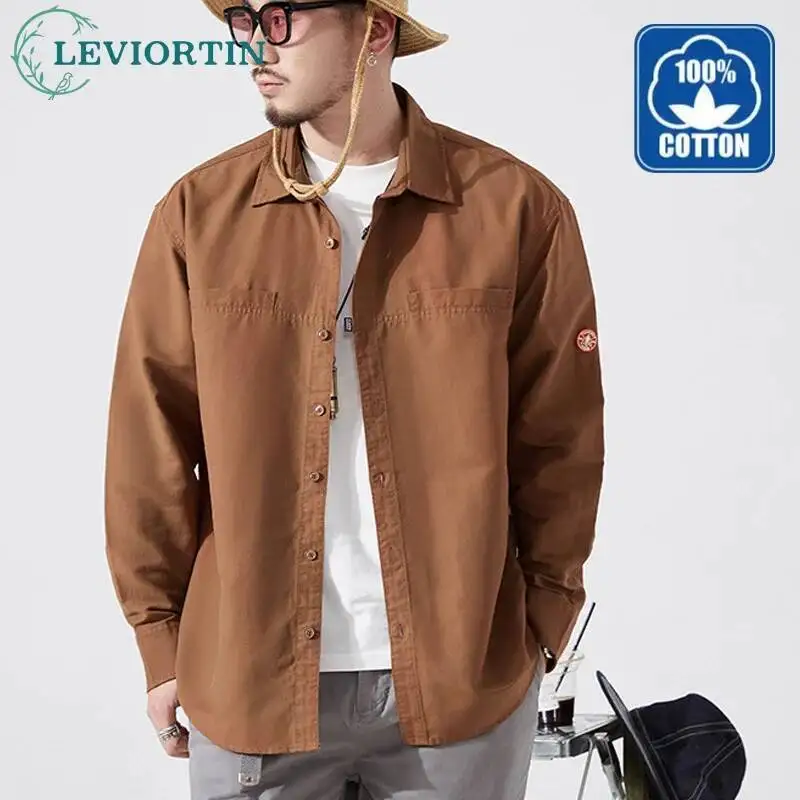

Japanese Vintage Men's Workwear Shirt Oversized Casual Streetwear Autumn Spring New Arrival Loose Fit Button Down Cargo Shirts
