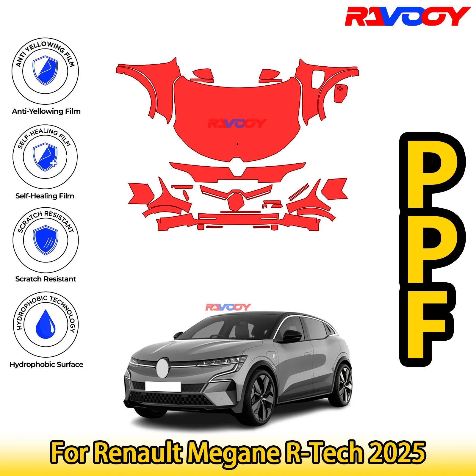 

For Renault Megane R-Tech 2025 Glossy Matte Black Precut front PPF Kit Paint Protection Film