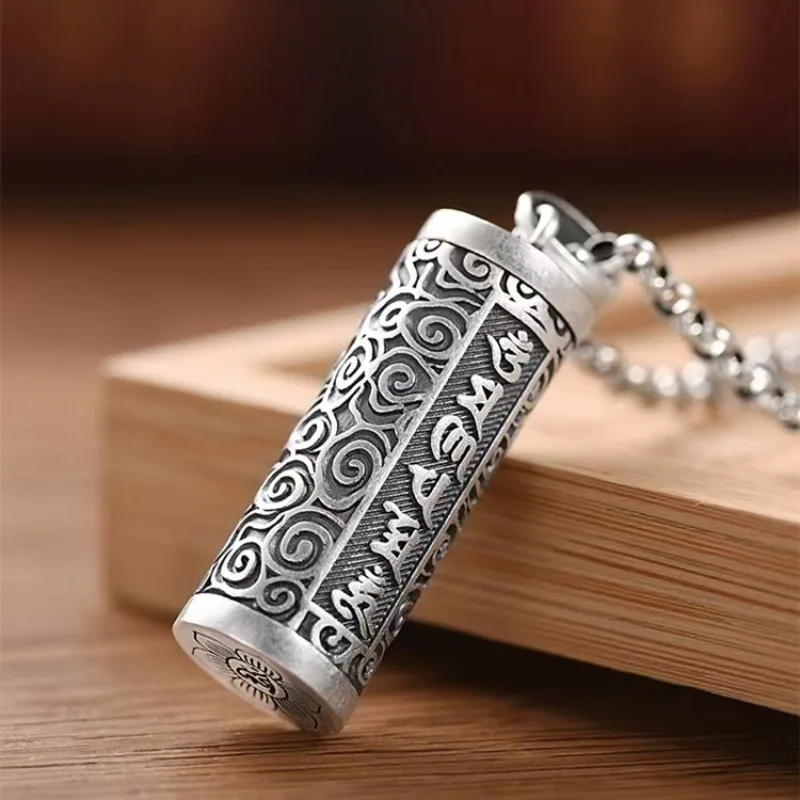 1Pcs 990 Pure Silver Pill Case Holder Pill Box Waterproof Cylinder Pendant Pill Box With Chain Necklace