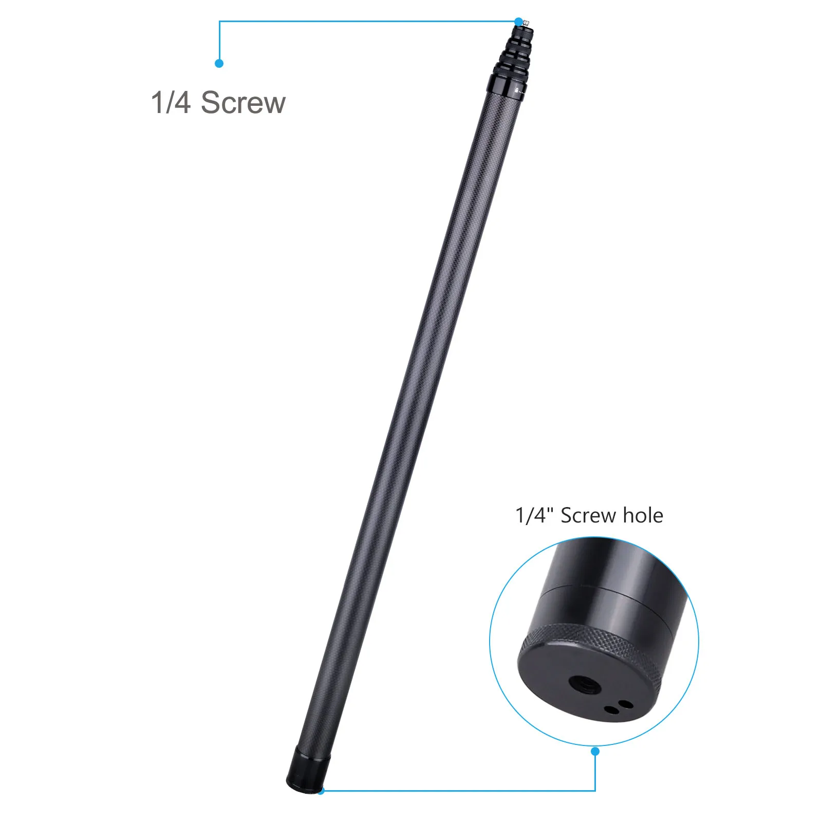 5M Carbonfaser Unsichtbarer Selfie-Stick, 1/4-Zoll-Schraub-Teleskopstange für Insta360 X5X4, DJI Action, GoPro – Detail 7