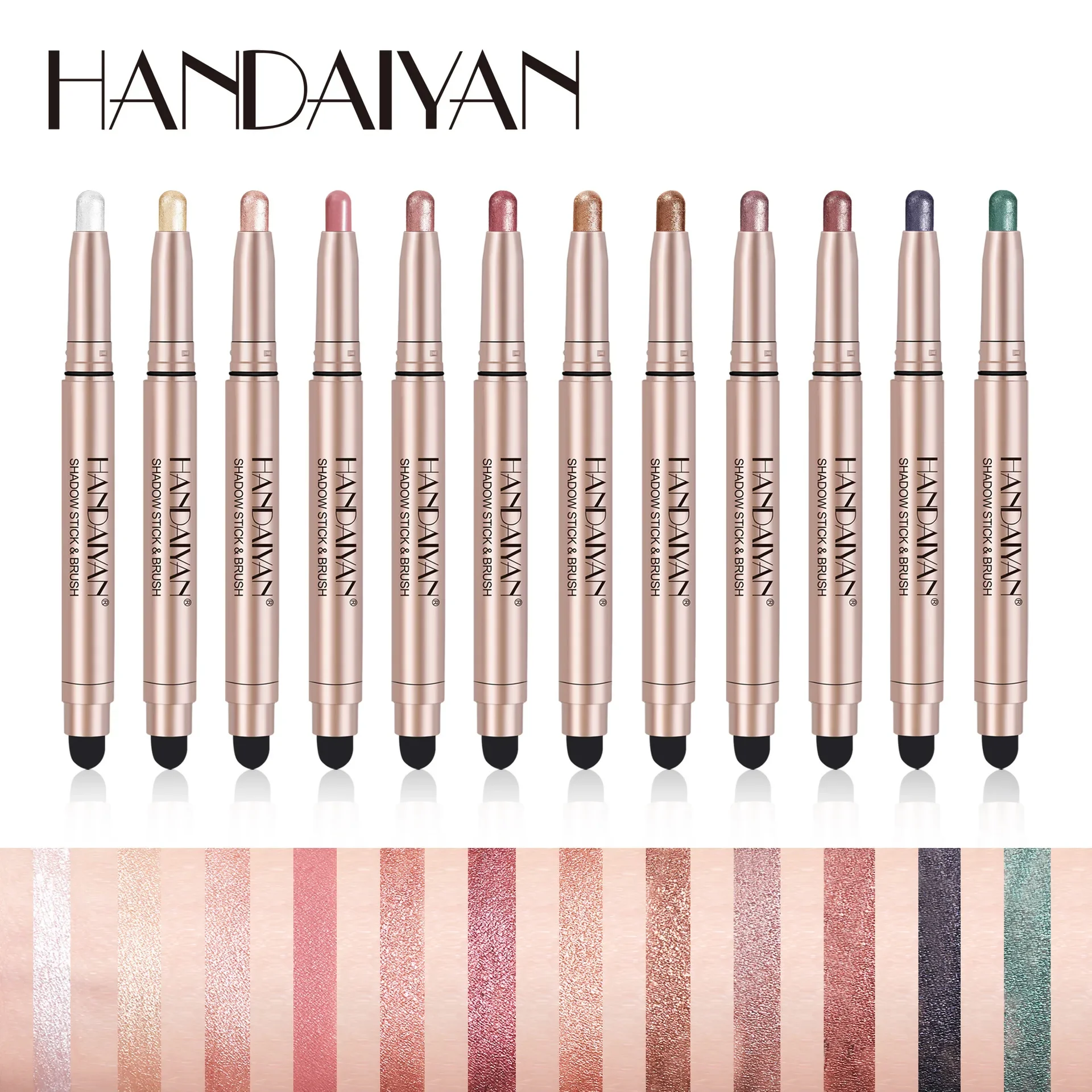 HANDAIYAN-Barra de sombra de ojos de doble cabeza, 12 colores, brillo brillante, mate, resistente al agua, duradero, nuevo y Popular, maquillaje de