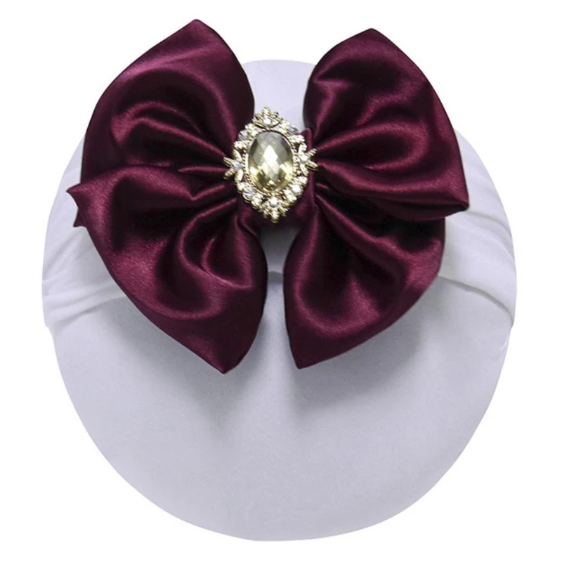 Newborn Toddler Knotted Bowknot Hairbands Satin Bow Headband with for Rhinestone Big Bowknot Baby Christening Headbands