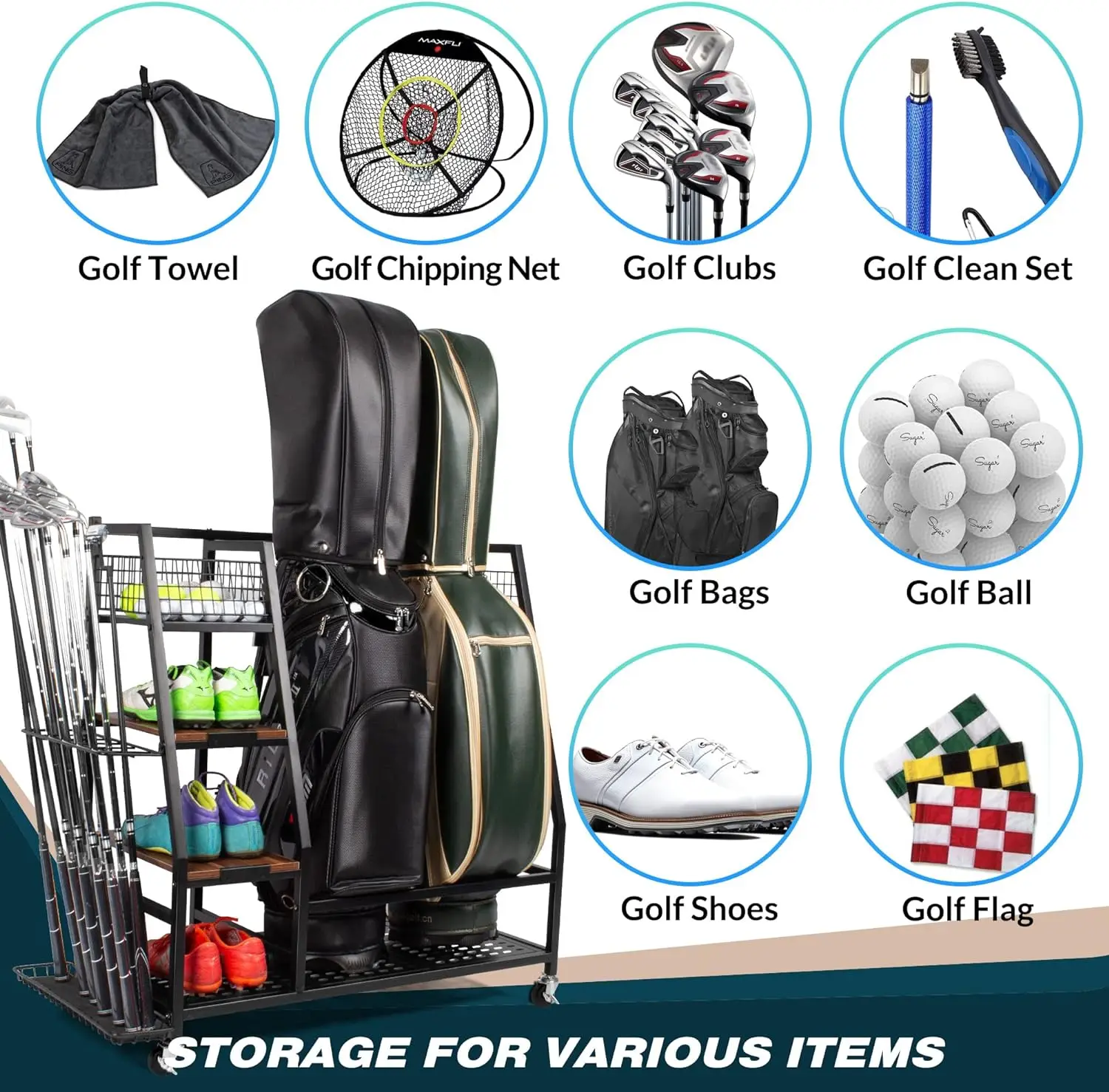 Golf Bag Rack Club Storage Rack Metal Storage Display Rack Golf Supplies Driving Range Equipment Ball Bag