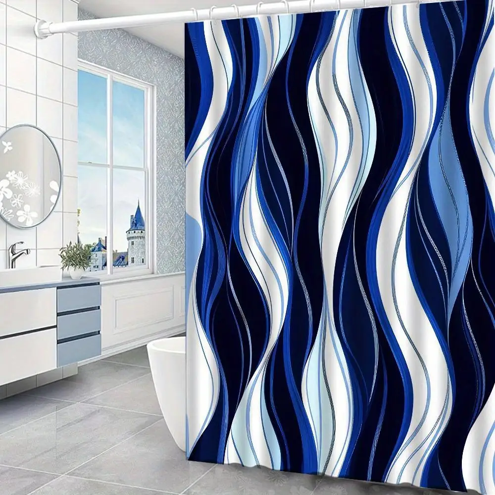 

Luxury Abstract Swirl Blue White Pattern Shower Curtain Waterproof Polyester Modern Bathroom Home Decor Bath Curtain