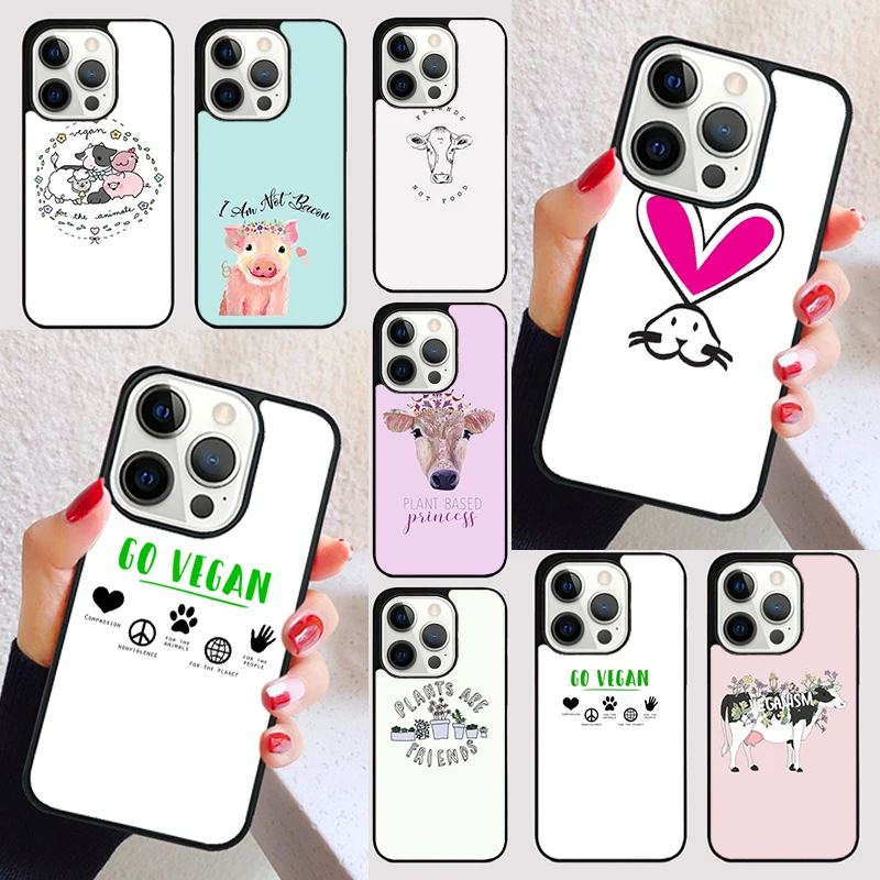 Vegetarian Quotes VEGAN FOOD ANIMAL LOVE VEGGIE Phone Case for iPhone 16 15 6 7 8 Plus for Apple 13 11 12 14 Mini Pro Max