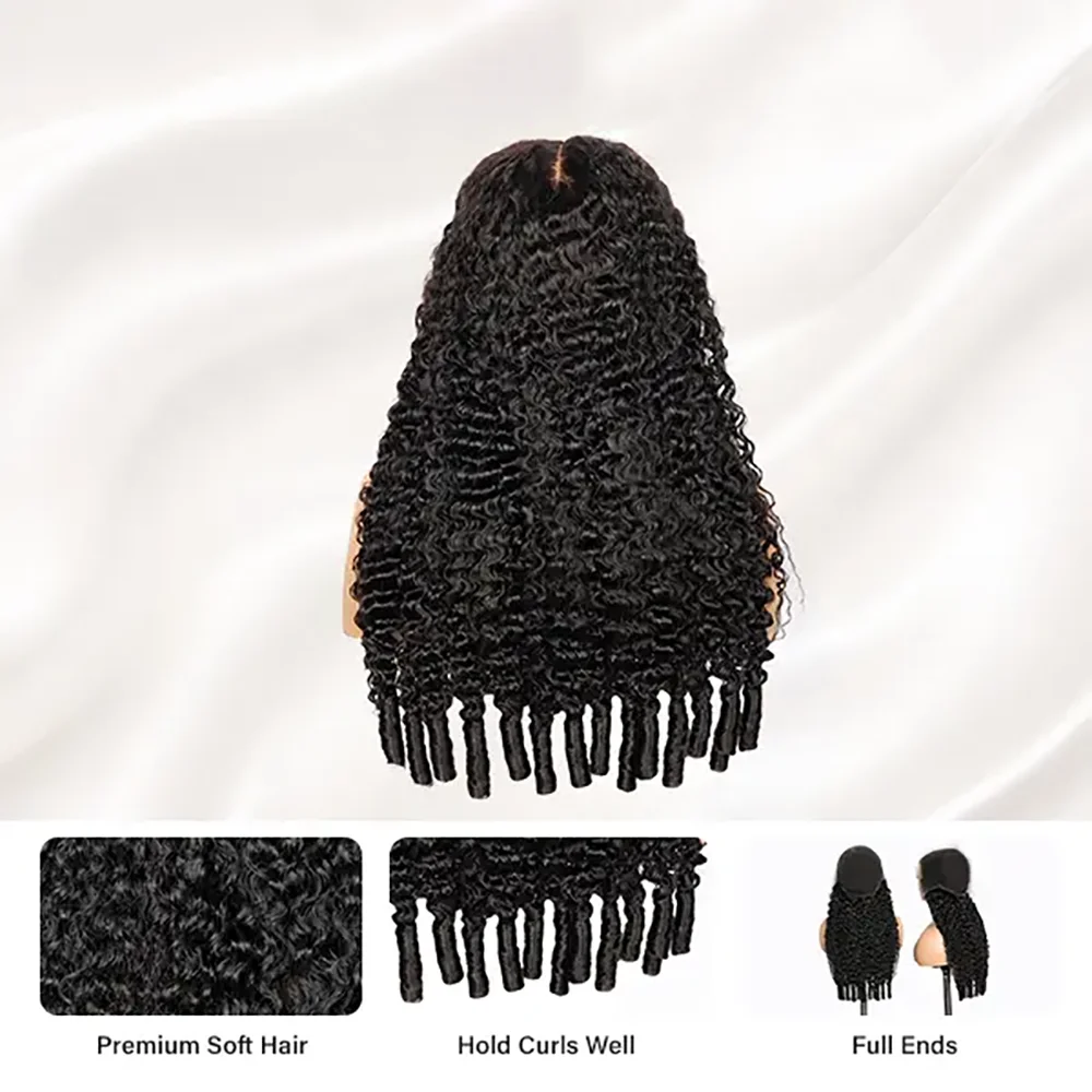 Burmese Curly Half Wig Human Hair Full Machine Wig Human Hair Ready to Wear 3 IN 1 Half Wig Burmese Curly Flip Over Wig With Drawstring Seamless Clip Ins