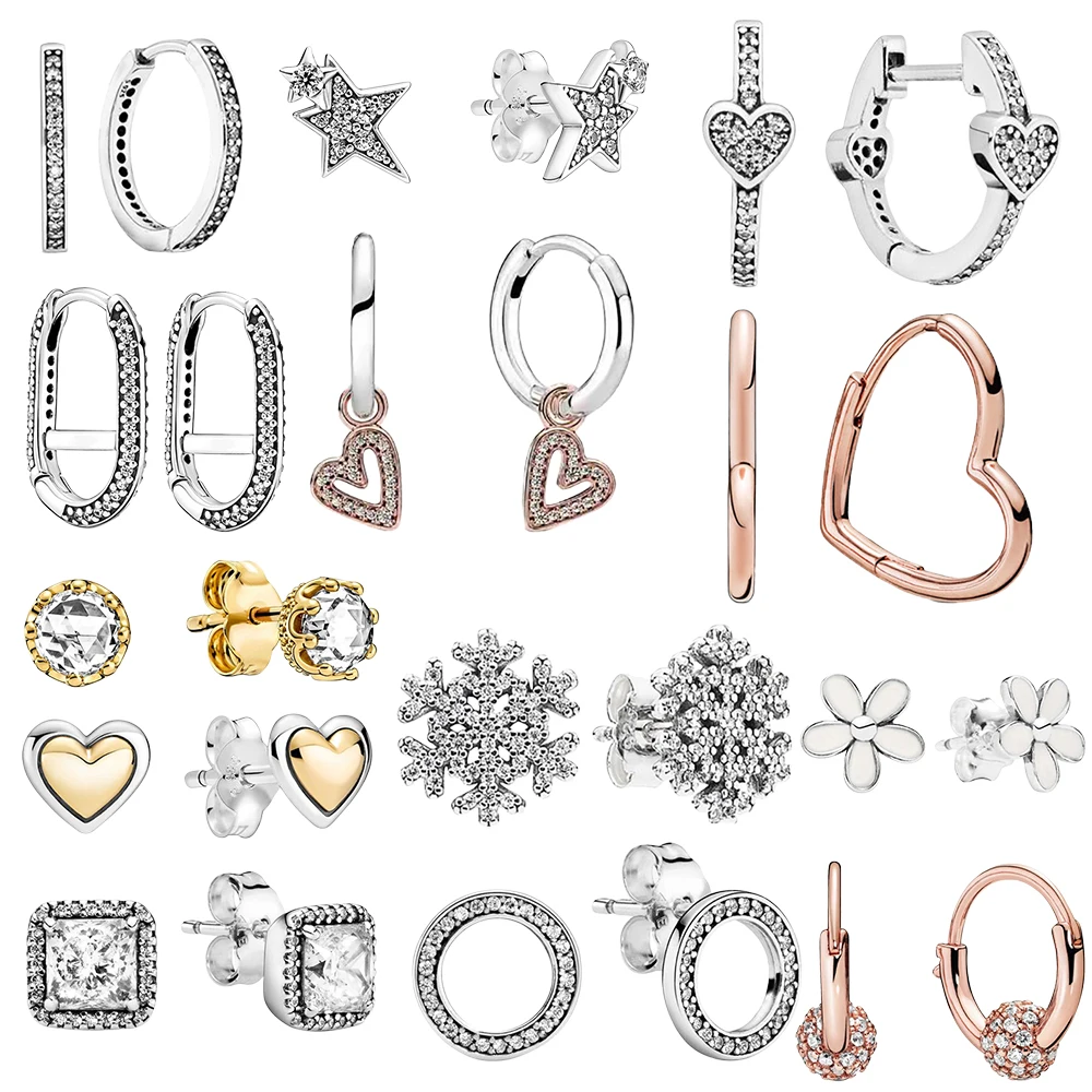 Original 925 Sterling Silver Earrings Infinity Love Heart Piercing Crystals Stud Earings For Women Birthday Gift Luxury Jewelry