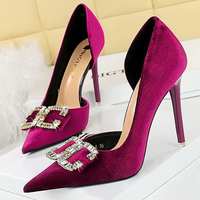 

BIGTREE Shoes Rhinestone buckle Women Pumps bowknot luxury High Heels Sexy party shoes Stiletto Heels Women Shoes Large size 43