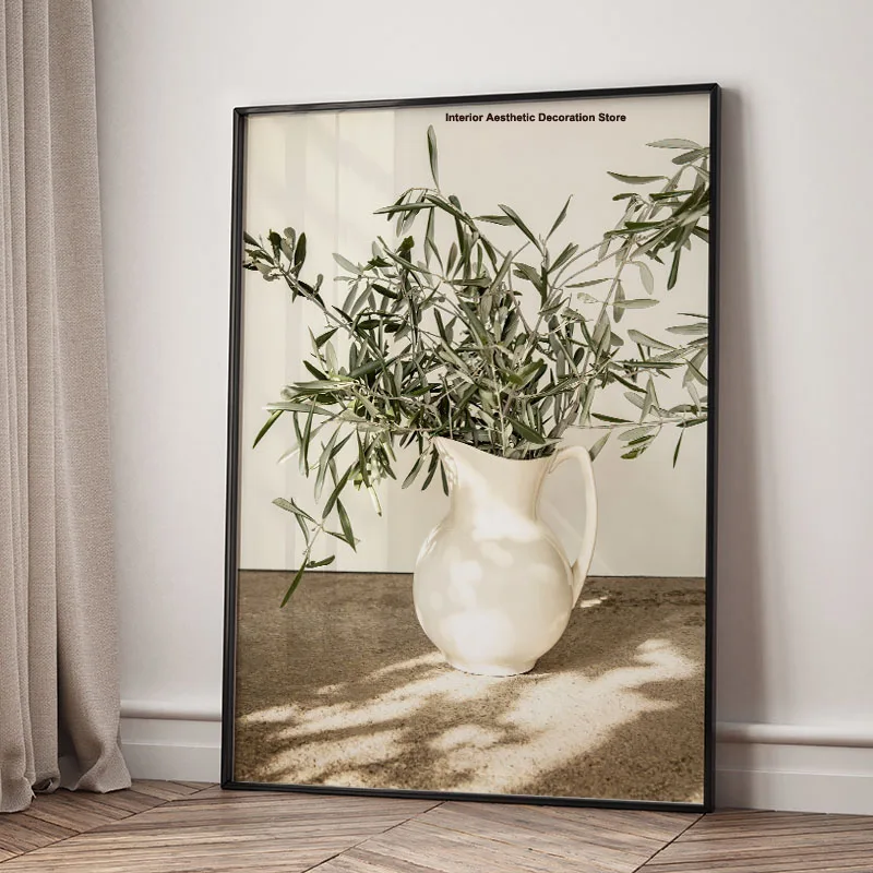 Nature Botanical Olive Tree Pottery Lemon Coffee Poster Mediterranean Still Life Canvas Painting Wall Art Rustic Room Home Decor