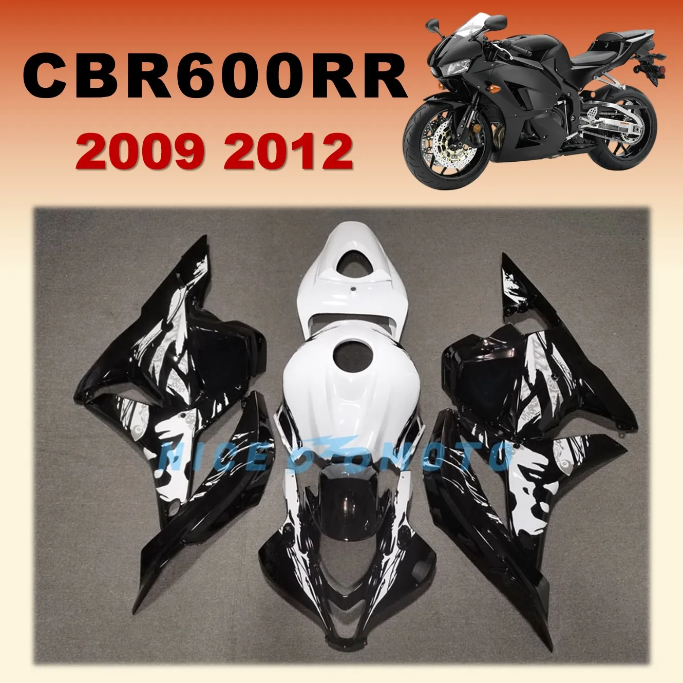 

Fit Injection Fairings Set for Honda CBR600RR 2009 2010 2011 2012 09 10 11 12 CBR 600RR Motorcycle Bodywork Black White