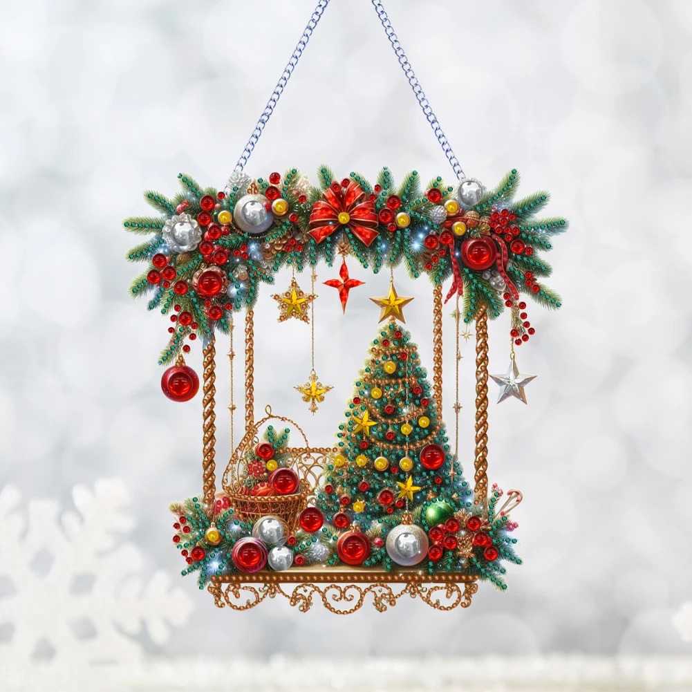 Christmas Special Shape Santa Claus Diamond Painting Hanging Pendant Rhinestone Diamond Art Pendants for Garden Window Decor