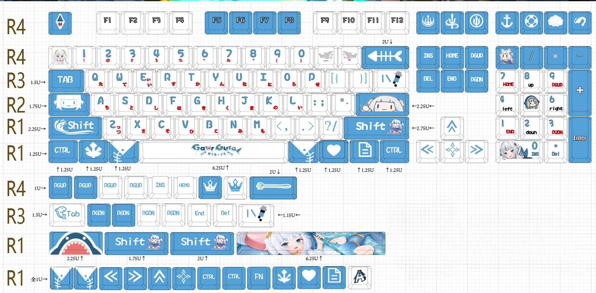 Cute PBT Keycaps para teclado mecânico, Hololive Gawr Gura Anime, Cherry MX Switch, Custom Game Gift, 132 teclas por conjunto