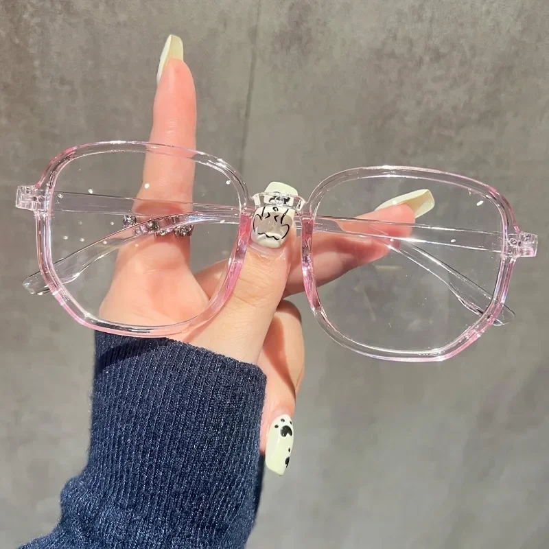 1-teilige Damen-Brille in Gelee-Farbe, modisch, flacher Rahmen, Retro, schlicht, luxuriös, transparent, unregelmäßig, großes Gesicht