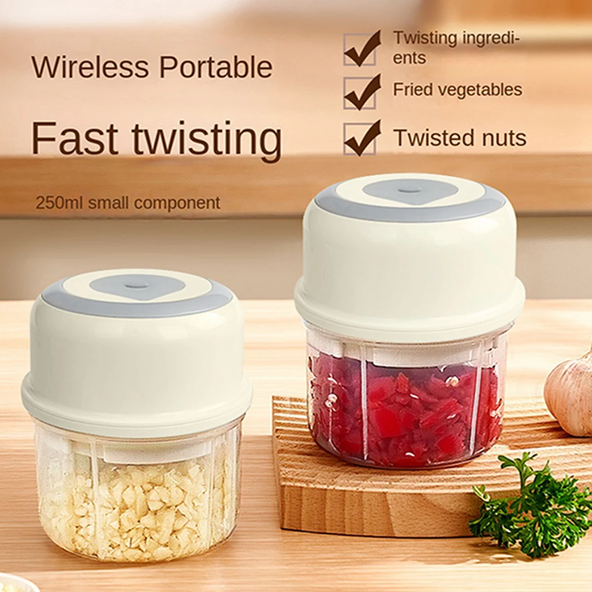 250ml Wireless Electric Garlic Masher Vegetable Fruit Cutter Kitchen Gadgets for Home USB Portable Food Crusher Meat Grinder