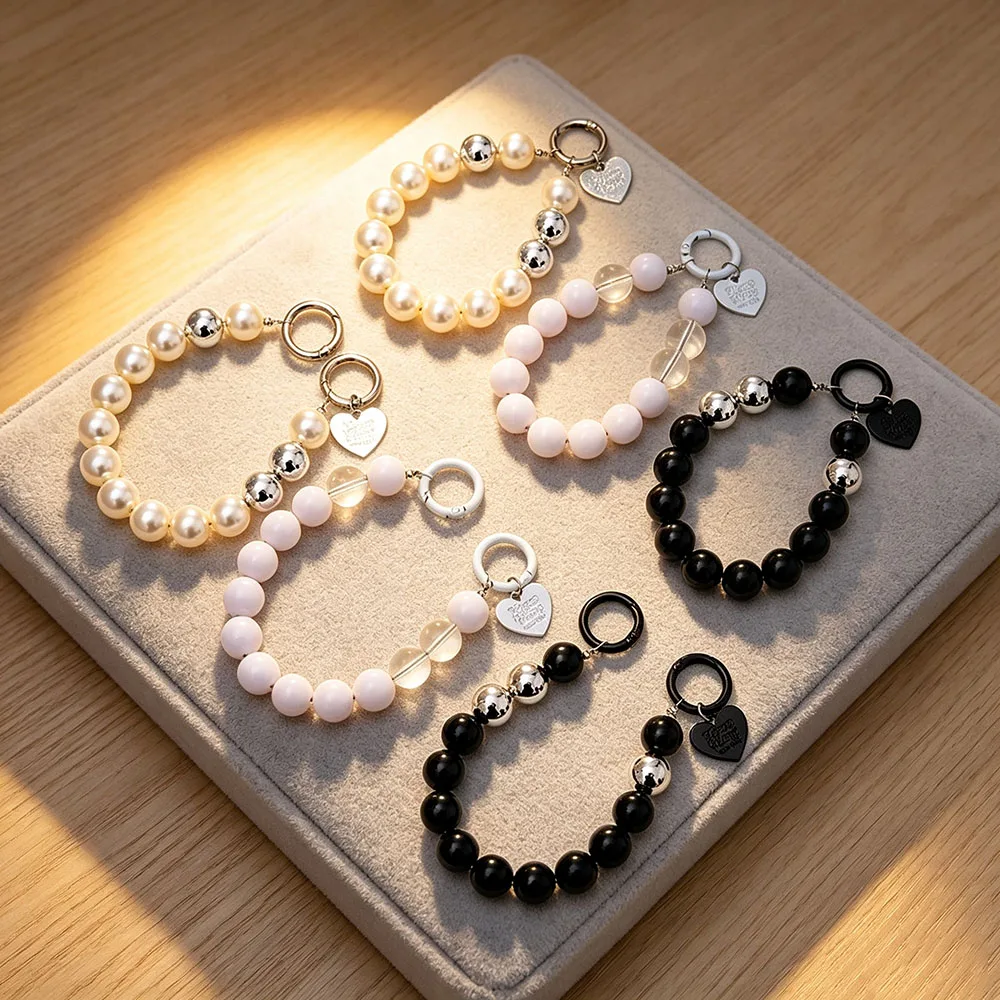 Women's Beaded Wristlet Keychain Bracelet Minimalist Acrylic Beads Phone Case Earphone Cover Strap Hands-Free Cell Phone Charm