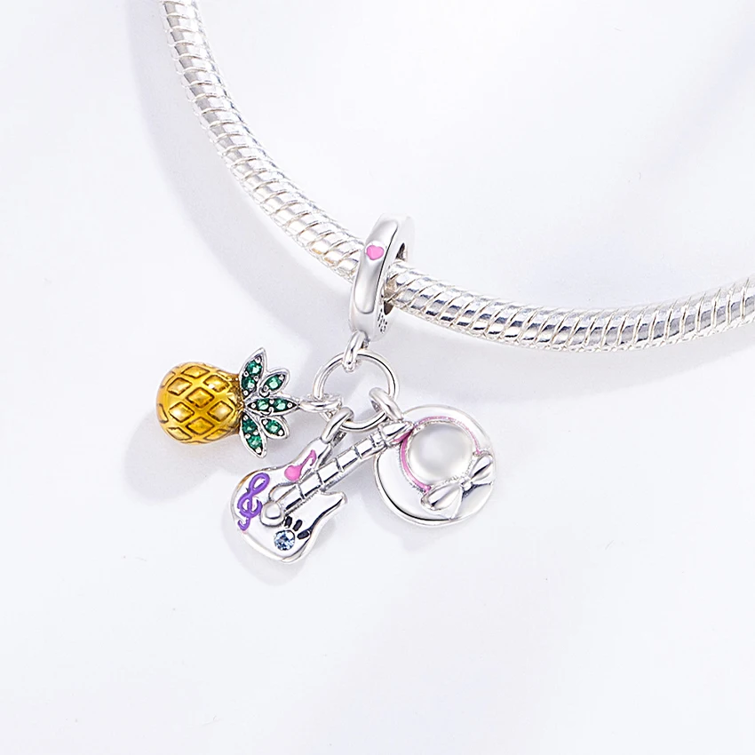 Pan Charms Original Pineapple Guitar Hat Dangle Charm Bracelet Pendant Jewelry
