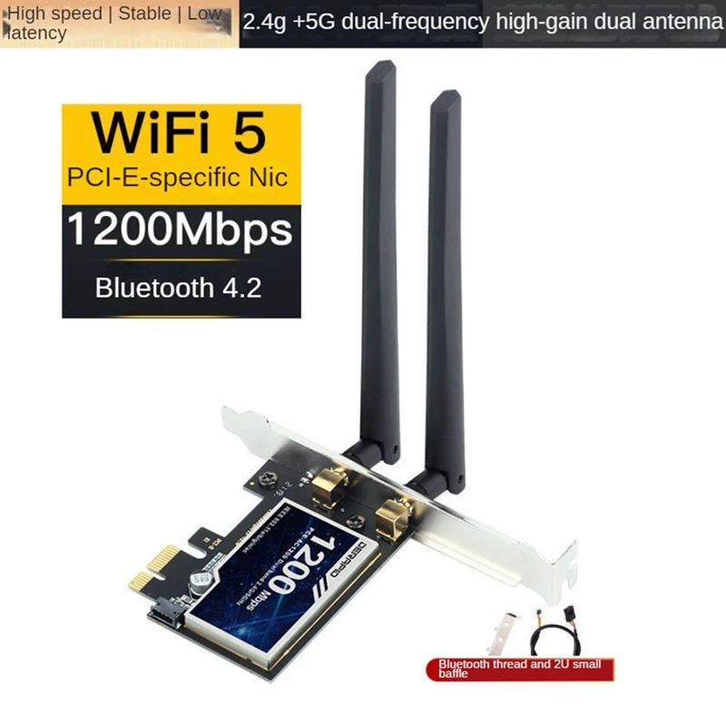 1200M Wifi5 Wireless Network Card 4.2 Bluetooth 2.4G+5G Dual Band Desktop Built-In PCI-E WIFI Multi-Function Receiver Parts Kit