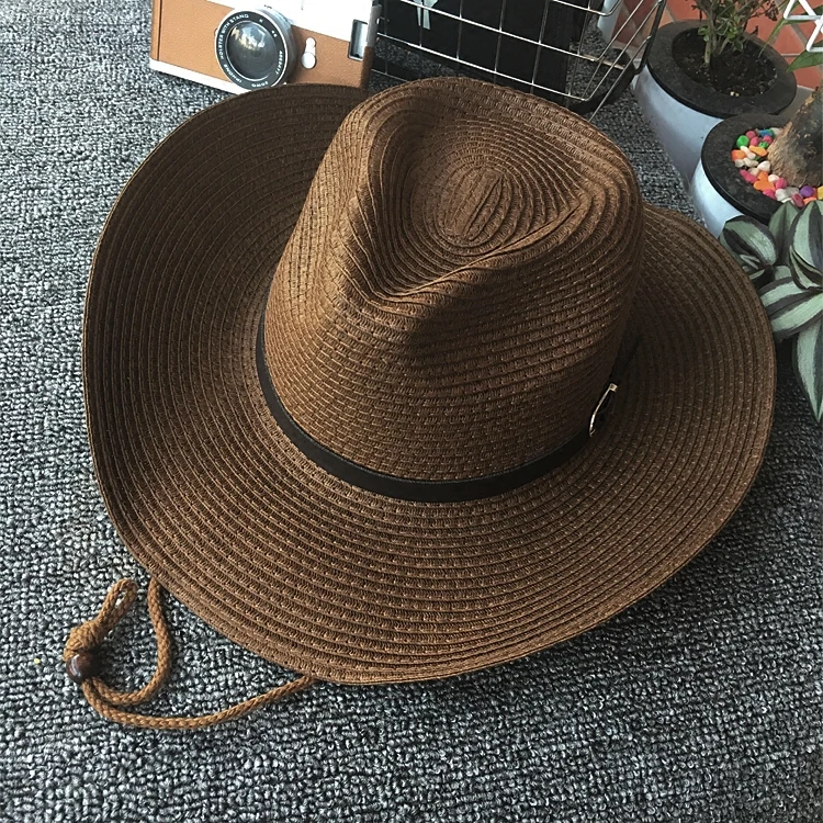 

Cowboy Hat Straw Hat Men's and Women's Universal Summer Outing Sunscreen Large Brim Visor Foldable Woven Beach cap Hot selling