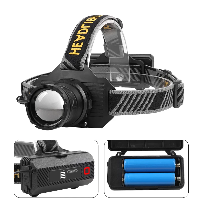 

LED strong light headlight 90 lighting adjustable freely dual light source tactiacal telescopic zoom band output headlamp