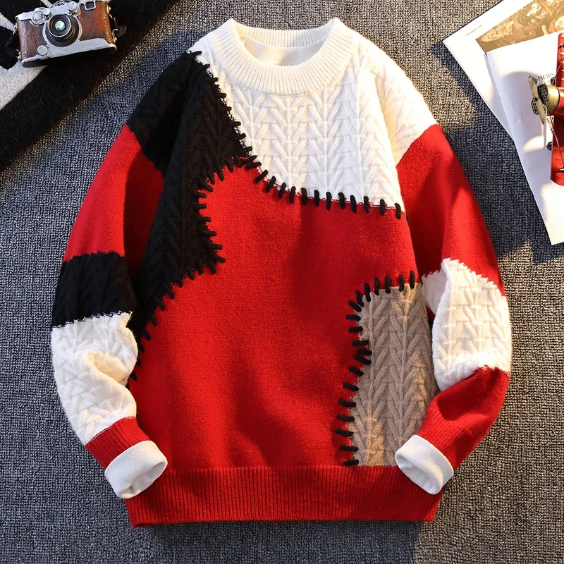 4XL-M New Fall Winter Fashion Sweater Mens High End Luxury Knit Pullover Men Sweaters Korean Harajuku Thick Warm Streetwear