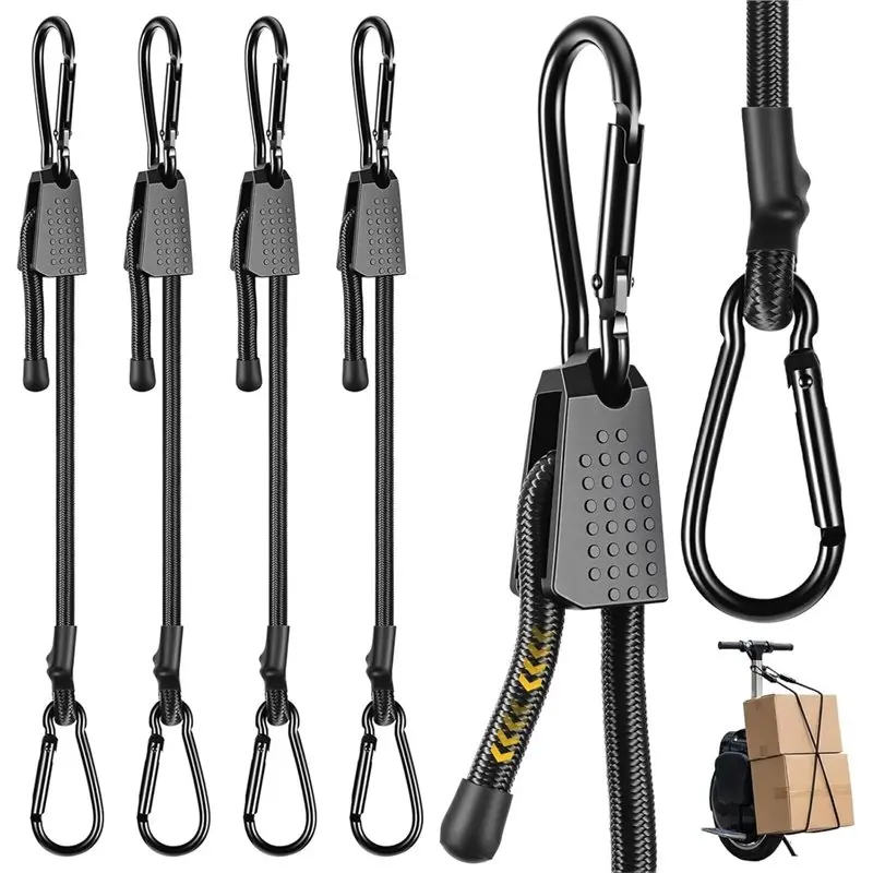 ABLJ Hooked Adjustable Elastic Bungee Cords(4Pcs) Heavy Duty Outdoor Packing Luggage Straps For Cargos Camping Ropes