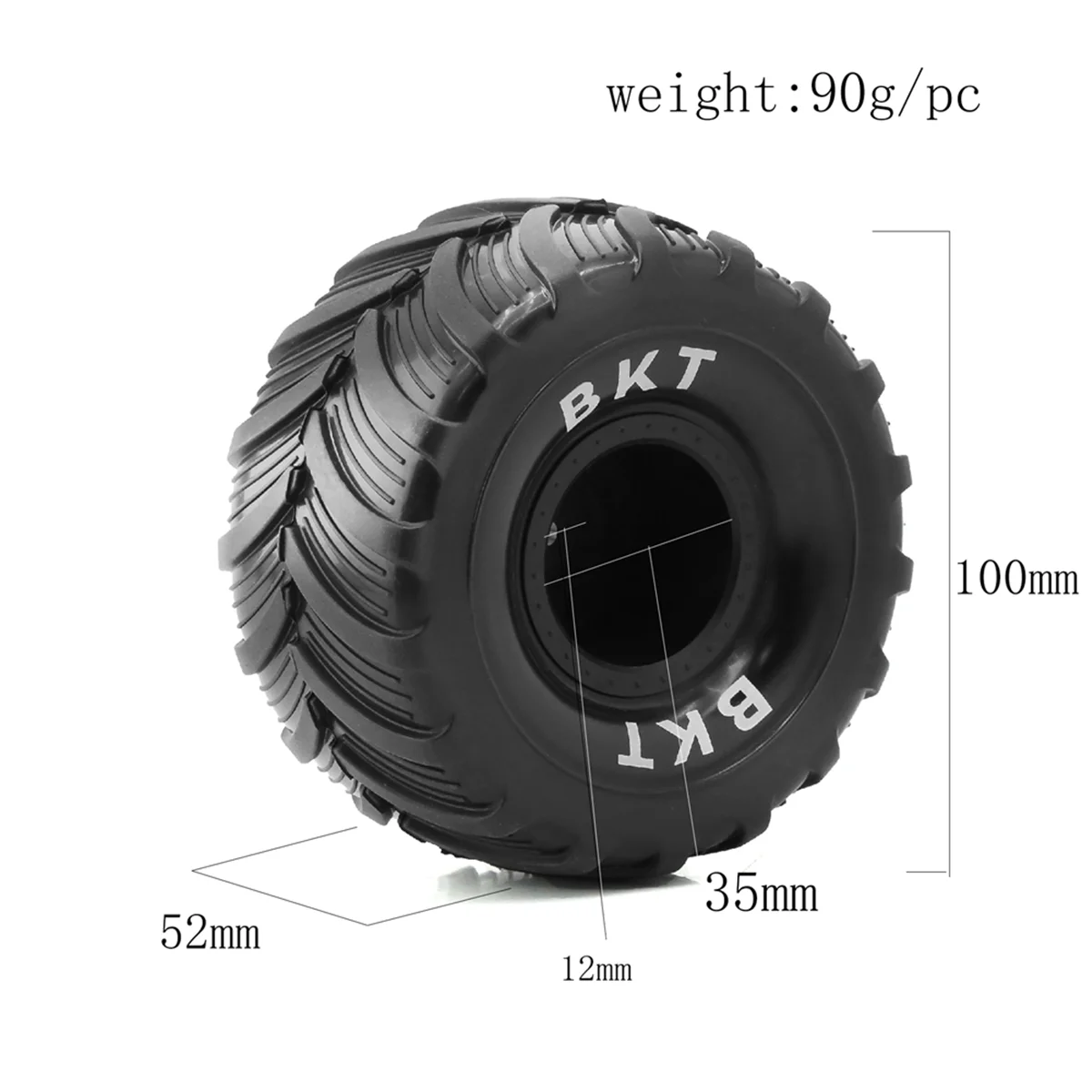 IINBD-4Pc 100mm 1/10 Monster Truck Buggy Pneumatico per 1/18 Losi Mini LMT, Nero