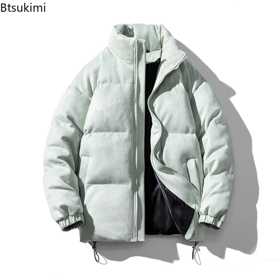 New Men's Autumn Winter Thicken Suede Parkas Fashion Harajuku Casual Warm Cotton-padded Jackets Stand Collar Solid Men Outerwear