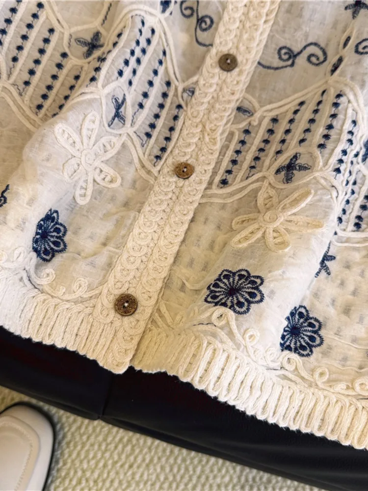 الكورية Sle ort Svel V-Ne محبوك سترة الجوف خارج التطريز الصيف رقيقة ملابس خارجية سترة المرأة Faion