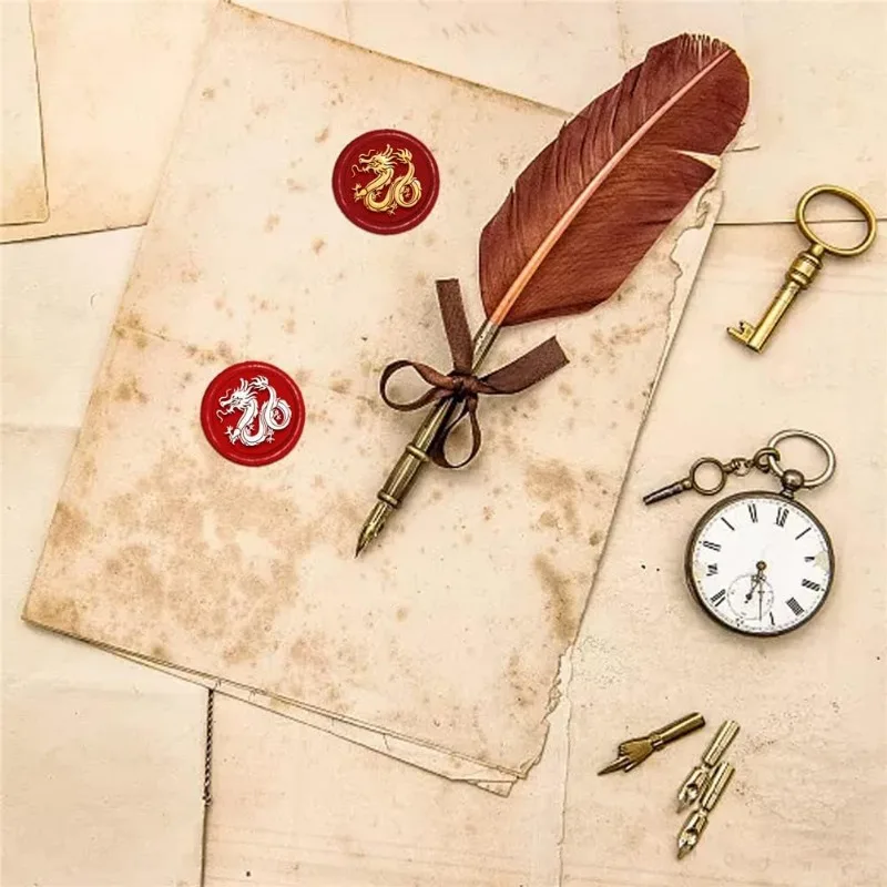 رأس ختم شمع تنانين بمقبض خشبي ، شمع مانع للتسرب على الحيوانات ، خمر ، نحاسي قابل للإزالة ، ريترو ، عتيق ، زفاف ، مجموعة واحدة ، 30 #5