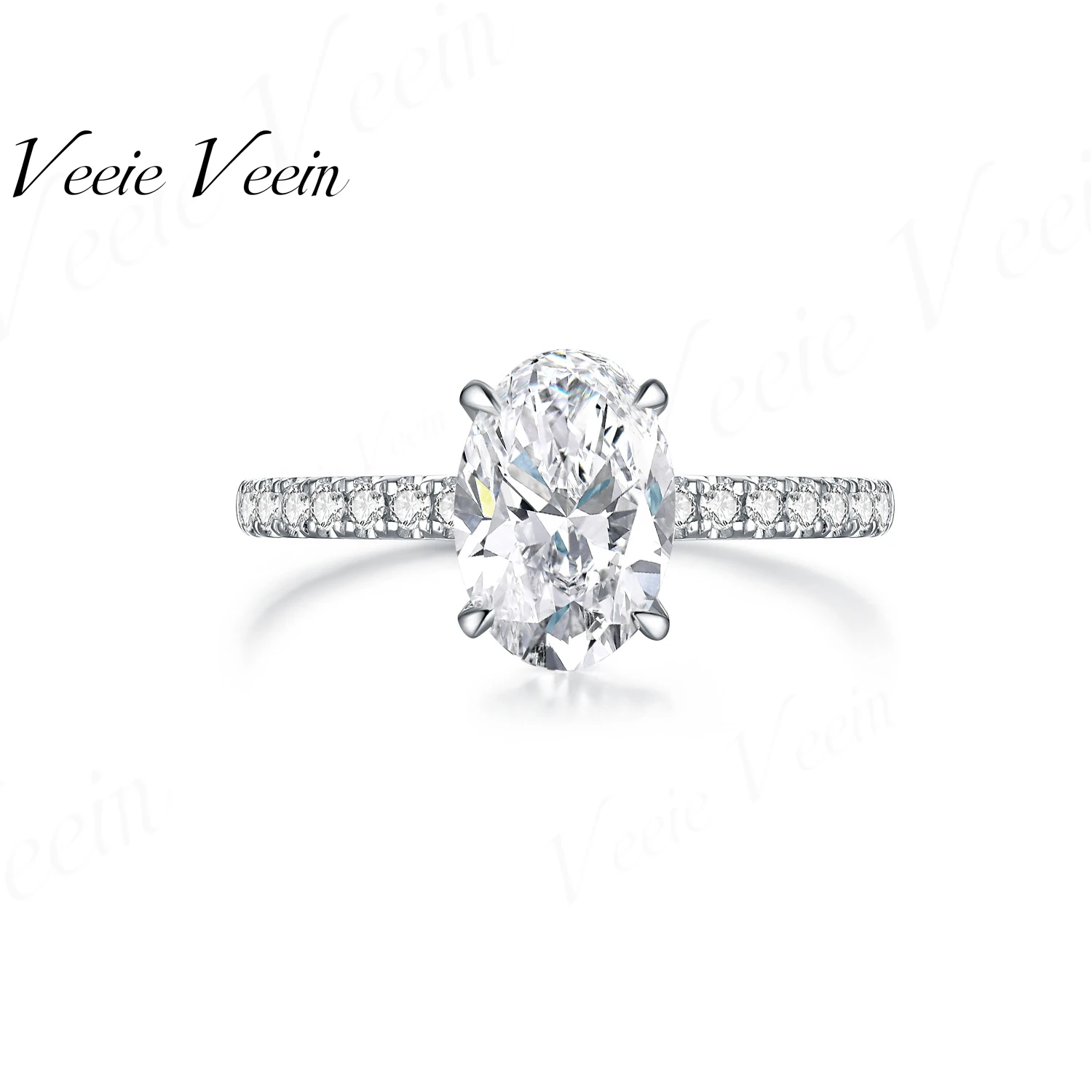 Veeie Veein Jewelry 18k White Gold Oval Huge Oval Solitaire Proposal Ring For Women Luxury 1.2ct Real Diamond Wedding Band Ring