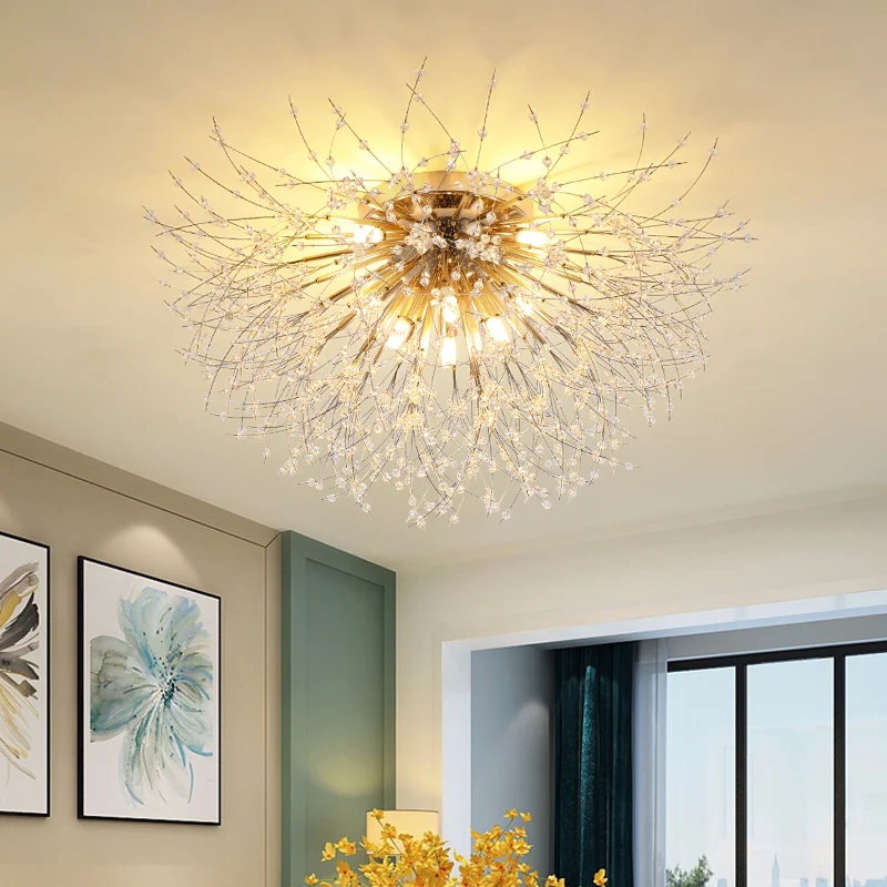 Imagem -02 - Modern Dandelion Led Chandelier For Living Room Ouro e Prata Lâmpada Pingente Decoração para Casa Quarto Arte Lâmpadas de Cristal