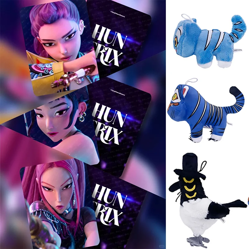 

Anime Kpop Demons Hunters Plush Cute Purple Tiger Black Hat Magpie with 3Eyes Monster Hunt Girl Group Stuffed for Fans Gift Fake