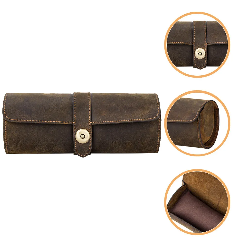 

Портативный круглый футляр для хранения часов на 2 слота из натуральной воловьей кожи, винтажный дизайн, элегантный органайзер для украшений, подарок для путешествий