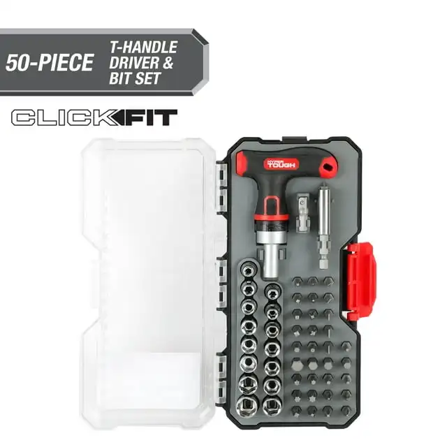 

Hyper Tough 50-Piece T-Handle Driver and Drill Bit Set in Click Fit™ Case