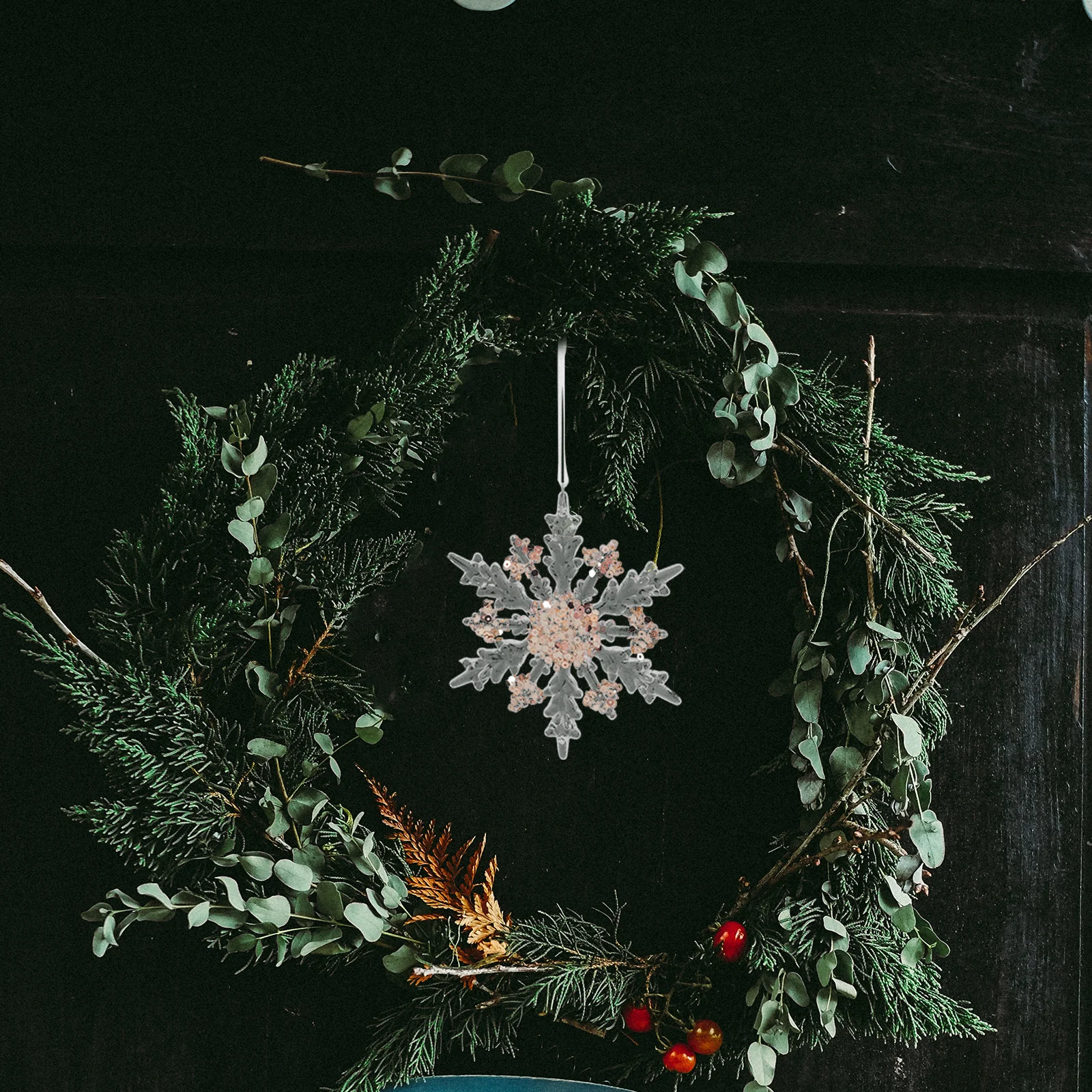 5 قطع من زينة عيد الميلاد على شكل ندفة الثلج من الأكريليك الشفاف، زينة معلقة أنيقة لمشهد شجرة حفلة عطلة الشتاء #4