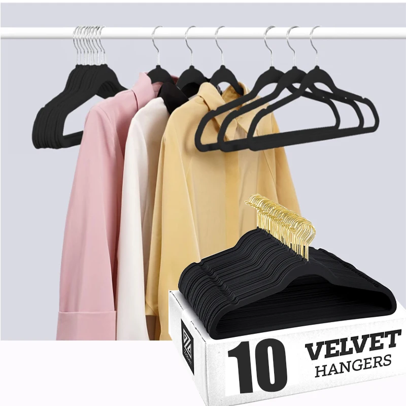 

10PCS Velvet Non-Slip Clothes Hangers,45CM Space Saving Ultra Slim Hanger for Coat Pants Dress,Wardrobe Storage Adult Magic Rack