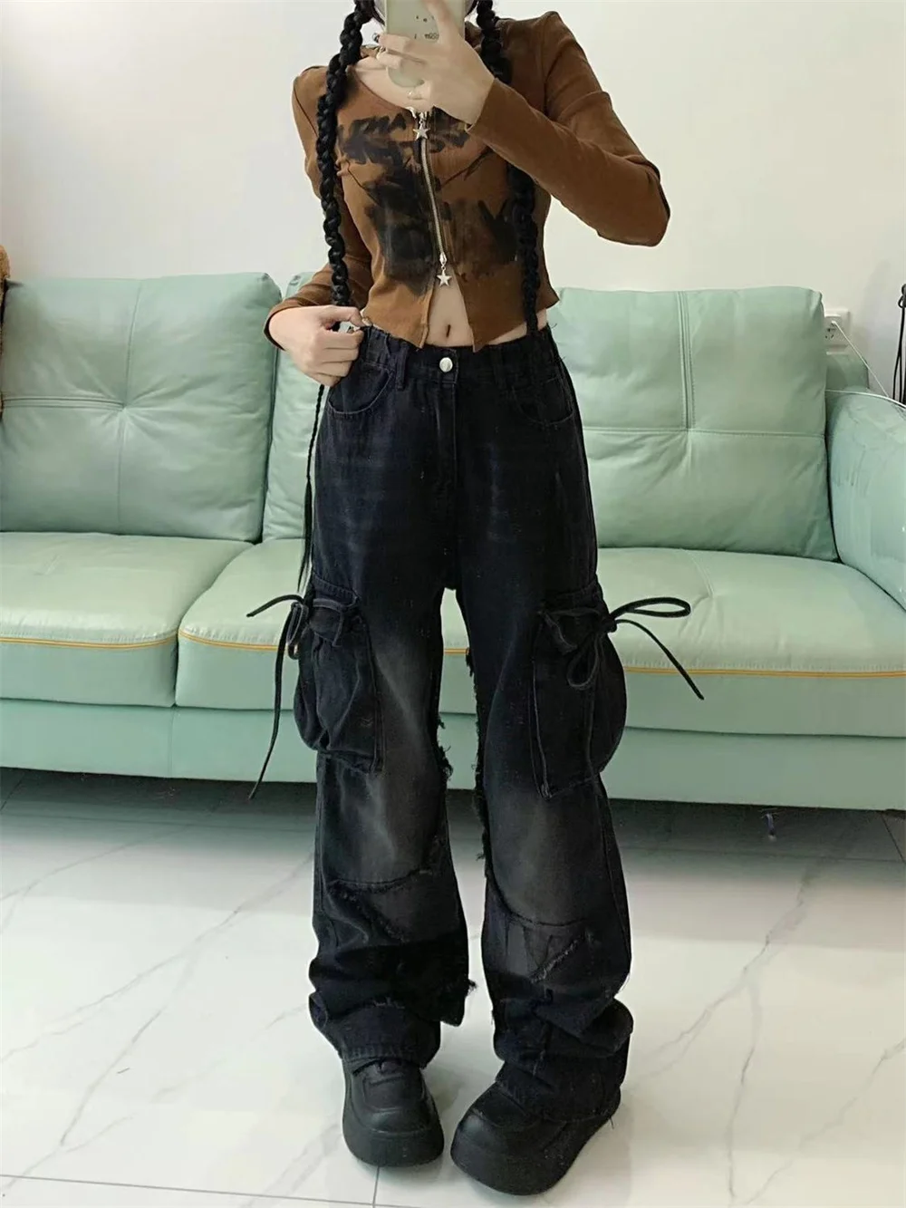 

Harajuku Denim Trousers Y2k Trashy 2000s Clothes 2024 Women Blue Cargo Jeans Baggy Vintage 90s Aesthetic High Waist Cowboy Pants