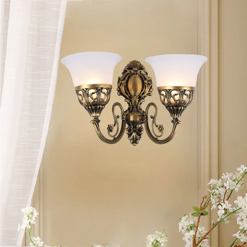 

American Glass Wall Light Loft Study Foyer Dining Room Retro Bedside Sconce Luxury European Stair Single/Double heads Wall Lamps