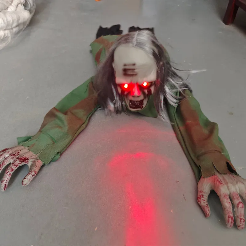 Halloween Crawling Zombie Ghost Led Eyes Decoration  Animatronic Ghost With Sound & Light Haunted House Decoration Realistic