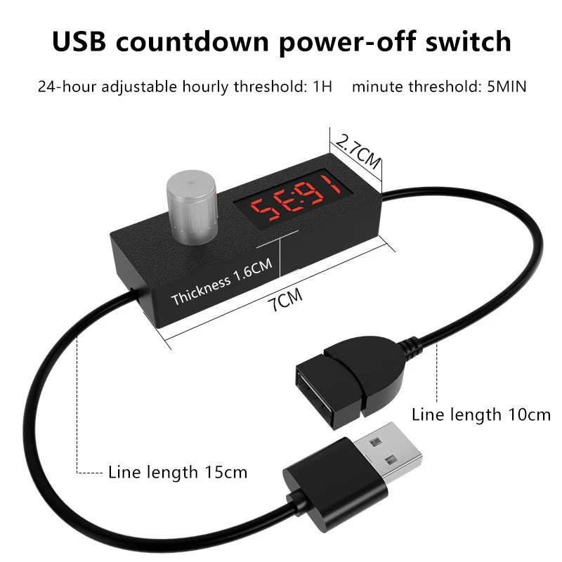 24h Automatic Shutdown Timer Digital Countdown Timer USB Switch Cable Wire Portable Adjustable Timer Switch For Home/Office Use