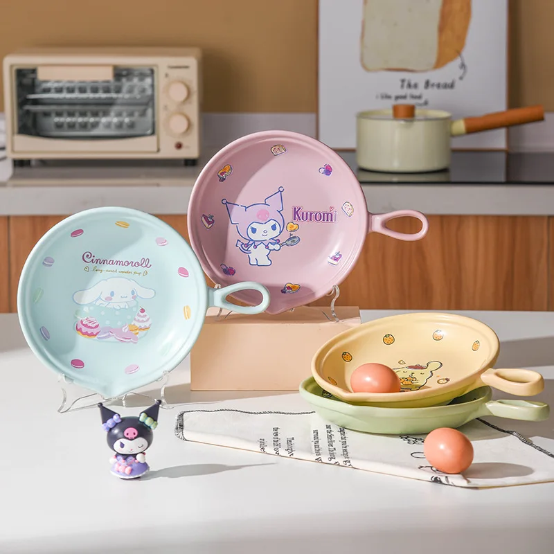 

Sanrio Cartoon Ceramic Pan Kuromi Handle Fried Egg Plate Open Flame High-value Meal Plate Household Baked Meal Plate