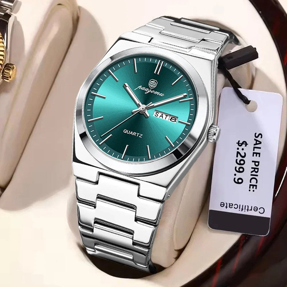 

Оригинальные роскошные мужские часы PAAZOMU с датой, светящиеся в темноте, водонепроницаемые, из нержавеющей стали, модные деловые кварцевые мужские наручные часы