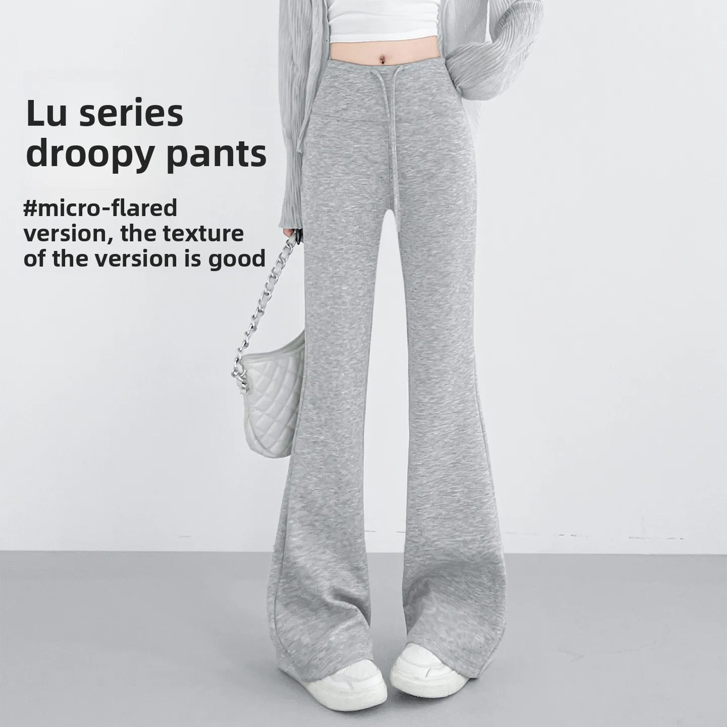 2026 New Grey High Waist Flared Yoga Pants Drawstring Casual Sweatpants for Women Spring Summer