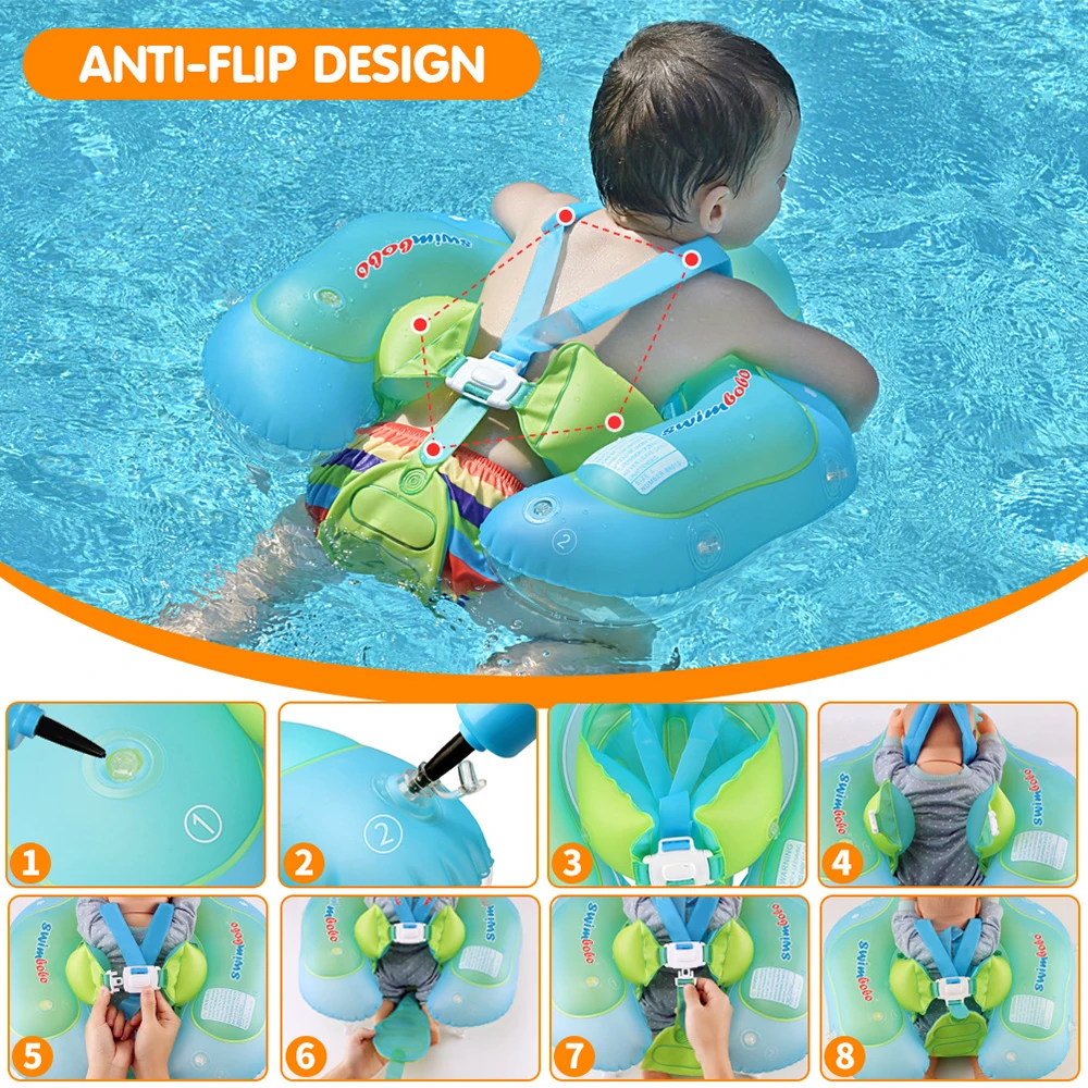 Inflatable Baby Swimming Ring with Removable Sun Canopy Floating Swimming Pool Swim Trainer